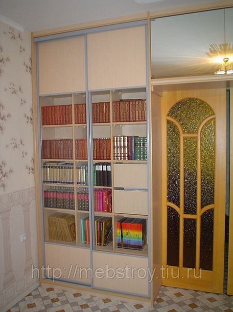 Шкаф-купе для книг со стеклянными дверями встроенный на зака.