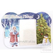 Новогодняя фоторамка на магните Девочка, снеговик, С новым годом! Артикул: РК-052 фото
