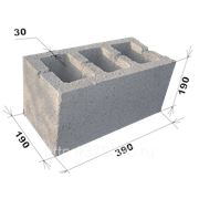 Шлакоблок (бетонный блок) М-75 390х190х190мм (60шт/уп) фото