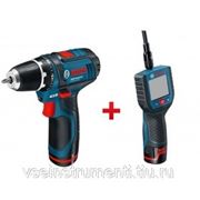 Набор электроинструментов: аккумуляторная смотровая камера bosch gos 10,8 v-li + аккумуляторная дрель-шуруповерт bosch gsr 10,8-2-li 0.601.241.002 фото