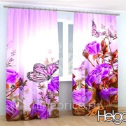 Бабочки в розах арт.ТФА3346 v1 (145х275-2шт) фотошторы (штора Сатен ТФА) фото