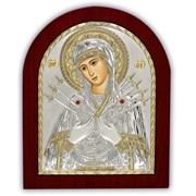 Икона Семистрельная позолоченная, серебро 925 Silver Axion (Греция) 55 х 70 мм на деревянной основе фото