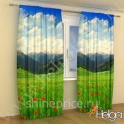 Поле с маками в горах арт.ТФА2000 (145х275-2шт) фотошторы (штора Сатен ТФА) фото