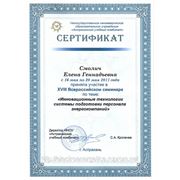 Сертификат за участие в семинаре «Инновационные технологии системы подготовки персонала энергокомпаний» Астрахань 2011