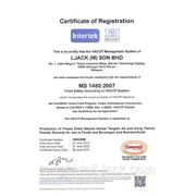 Certificate of registration the HACCP H892988, 27 June 2012