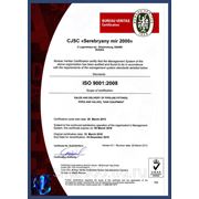 Сертификат ISO 9001:2008 в сфере деятельности по продаже и поставке соединительных деталей трубопроводов, труб и запорной арматуры.