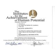 Certificate of Glenn Doman' s Institute on the Professional Mother Level Qualification