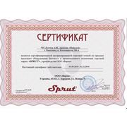 Сертификат официальной точки продаж  ТМ SPRUT