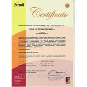 Сертификат авторизованного сервисного центра FERROLI