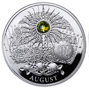 Август. Серебряная монета в футляре, с кристаллом Swarovski фото