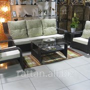Cофа на 3 места+2 кресла с подушками+ кофейный стол со стеклом Ascona