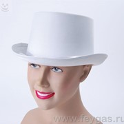 ПБ957 Шляпа Цилиндр белая сатин