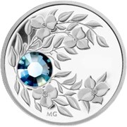 Монета с кристаллом цвета весенней свежести Аквамарин, серебро