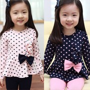 Одежда детская Free shipping children clohting spring autumn sets, girls clothes,kids wear, Bow/bowknot long-sleeve stripe suit, код 1071345981 фото