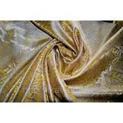Китайский шелк (костюмный) золотой “ Листья“ (ширина 90 см) фото