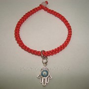 Красная нить Каббала с оберегом Хамса с голубым глазиком фото