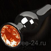 Графитовая удлиненная анальная пробка с оранжевым кристаллом - 12 см. фото