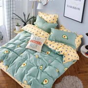 Комплект постельного белья Евро на резинке из сатина “Boris A+B“ Мятно-оливковый с авокадо и цветочками и фотография