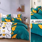 Двуспальный комплект постельного белья из сатина “Alanna“ Белый с сердечками из разных узоров и бирюзовый с фото