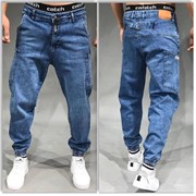 Мужские джинсы джоггеры синие с застежкой на пояснице