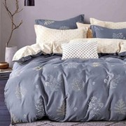 Семейный комплект постельного белья из сатина “Lorida A+B“ Маренговый с белыми веточками и растениями и фотография