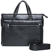 Мужская чёрная сумка-портфель с 3-мя отделениями на молнии фото
