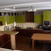 Кухня из АГТ панелей высокий глянец Олива-Тик фото