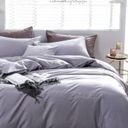 Полутораспальный комплект постельного белья из сатина и жатки “Mency“ Светло-серый с надписями фото