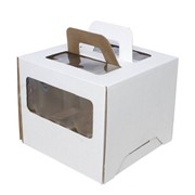 Коробка для торта 260х260х280 с боковым окном и ручками белая фотография