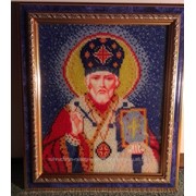 Икона Святой Николай Чудотворец, ручная работа, вышивка бисером фото
