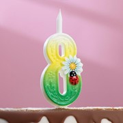 Свеча для торта цифра “Ромашки“ разноцветная “8“ фото