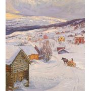 Картина "Зимний вечер в деревне" холст масло р.60х70см, Картины на заказ