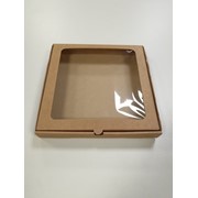Картонная коробка для пряников, конфет, печенья 25х25х3см бурая с окном фотография