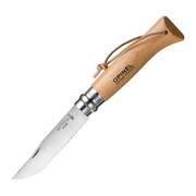 Нож Opinel №8, нержавеющая сталь, рукоять из бука, с кожаным темляком фото
