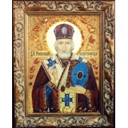 "Святой Николай" картины и иконы из янтаря возможно на заказ