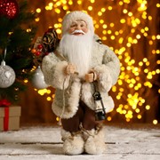 Дед Мороз “В белой шубке, с фонариком и мешком“ 30 см фото