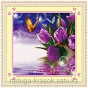 Картина стразами в 3Д Лиловые тюльпаны 50х50 см фотография