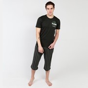 Комплект мужской (футболка, бриджи), цвет зелёный меланж/клетка, размер 56 фото