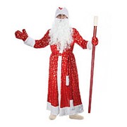 Карнавальный костюм “Дедушка Мороз“, шуба с кудрявым мехом, шапка, варежки, борода, р-р 48-50, рост 185 см фотография