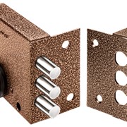 1.04.51.5.1.KMA КРЕМЕНЬ ЭЛЬБОР Замок накладной, сувальдный, 3 стержня диаметром 12 мм, никель, запорная коробка, медный антик 3 класс ГОСТ 5089, комплект ключей ( 82мм, 14,7мм ) фото