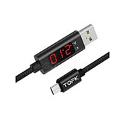 Зарядный кабель TOPK USB 2.0 AM/ Micro USB с индикацией напряжения и тока 3A (макс.) фото