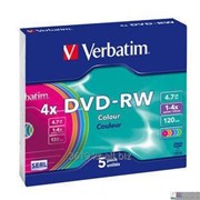 DVD-RW 4X 4.7GB Colour SC 5 pack Verbatim (43563) фото
