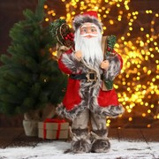 Дед Мороз “В красной шубке с лыжами и подарками“ 23х45 см фотография