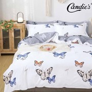 Двуспальный комплект постельного белья из сатина “Candie's AB“ Белый со стрекозами и цветными бабочками и фото