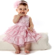 Платья детские Summer baby girl's dress Baby Clothing western style Children's pink rose cake one-piece dress +handwear 5sets/lot Freeshipping, код 1667266867
