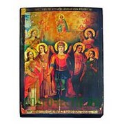 Мастерская старинной иконы Собор Архангела Михаила, копия старой иконы, печать на дереве Высота иконы 13 см фото