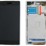 Дисплей для Sony D6503 (Z2) в сборе с тачскрином (черный) с рамкой (серебро-синий)