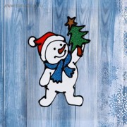 Наклейка на стекло “Снеговик в синем шарфе с ёлкой“ 10х15 см фото
