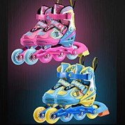 Детские ролики. В наборе 5 предметов препятствий. Размер обуви (регулируемый): 27-31. На возраст 3-6 лет. фото