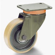 Колеса из полиуретана `ТР`, чугунный диск, вращающаяся опора типа ЕР с пластиной крепления фото